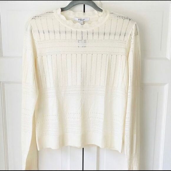 Derek Lam 10 Crosby Ivory Wool Blend Scalloped Neck Lightweight Sweater Sz S - Picture 4 of 13